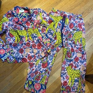 Anthropologie Vibrant Floral and Leopard Women's Pajama lounge set